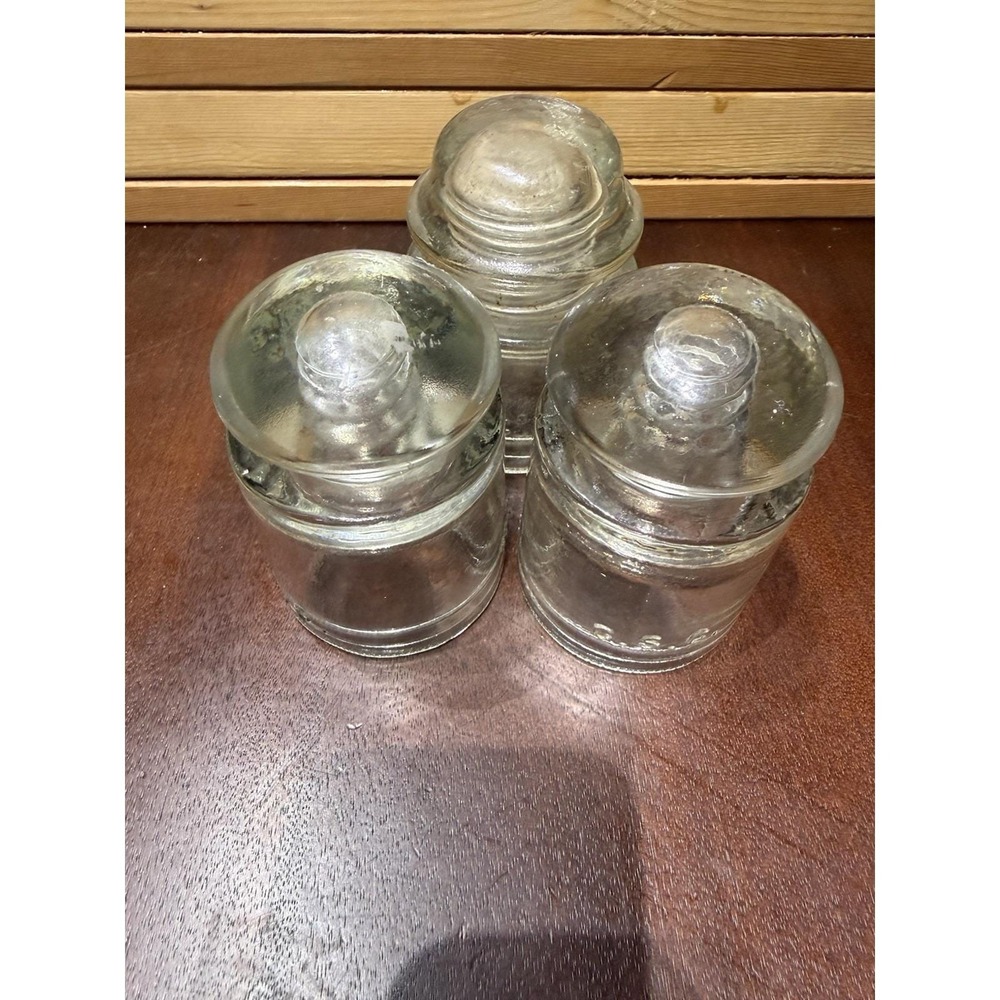 Set Of 3 Hemingray 42 Clear Glass Insulators Vintage Industrial Vibe Made in USA